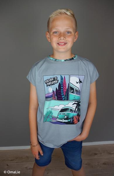 Baumwolljersey Panel ca. 87 cm Camper auf Grau Getaway by Thorsten Berger von Swafing